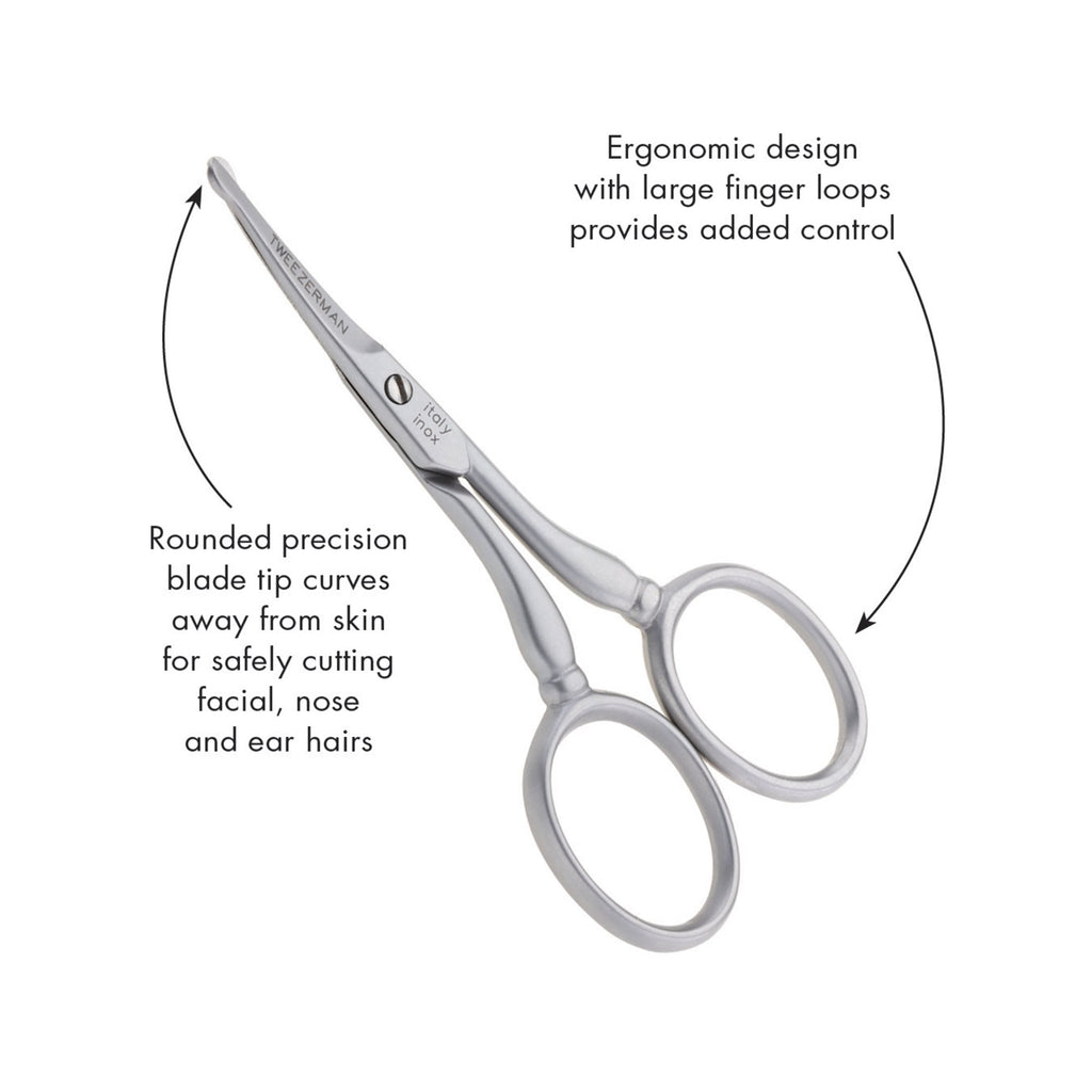 Tweezerman Facial Hair Scissors - Rounded Tip Stainless Steel for Eyebrows, Nose, Moustache, Beard, Ear Hair - 1 Pack - Damaged Box