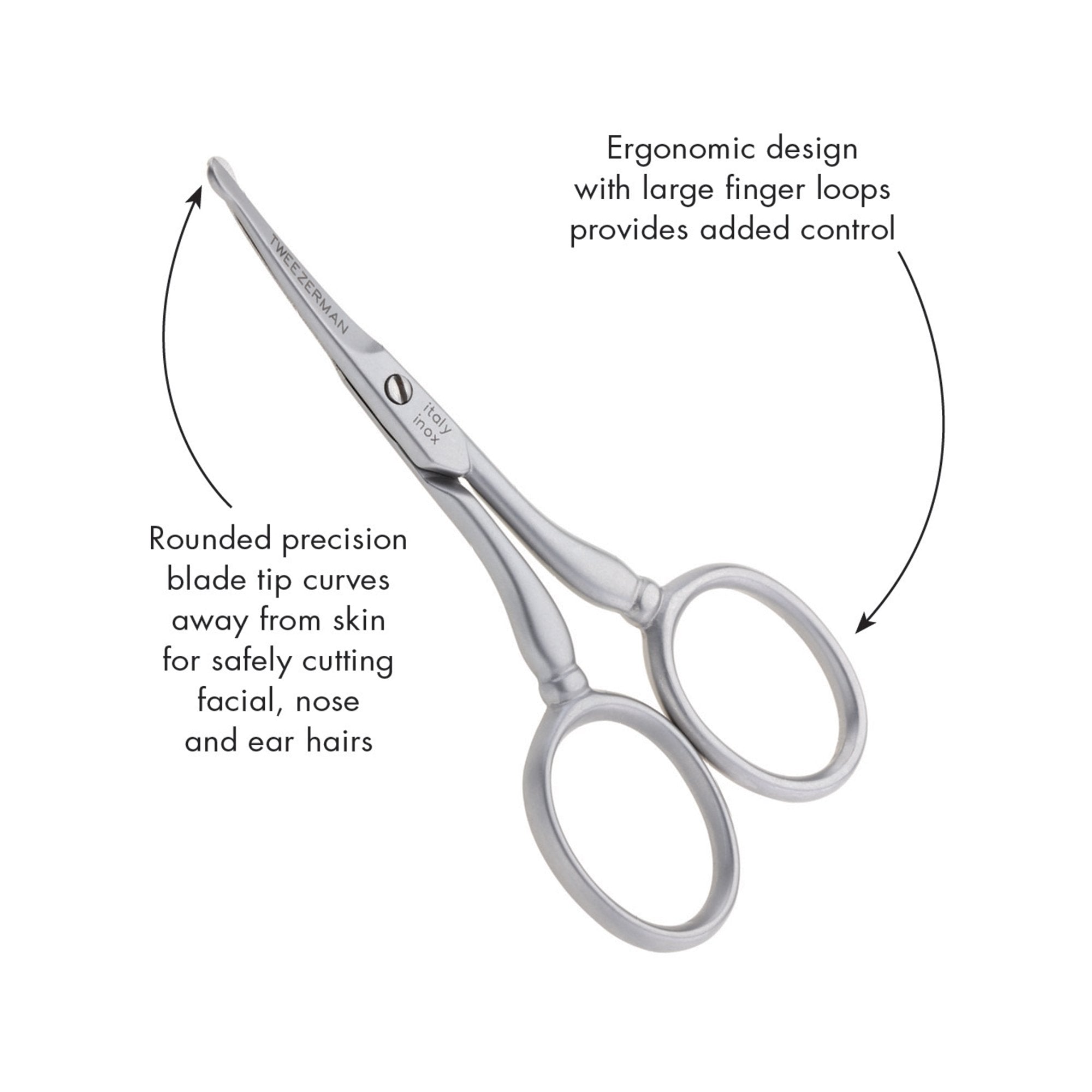 Tweezerman Facial Hair Scissors - Rounded Tip Stainless Steel for Eyebrows, Nose, Moustache, Beard, Ear Hair - 1 Pack - Damaged Box