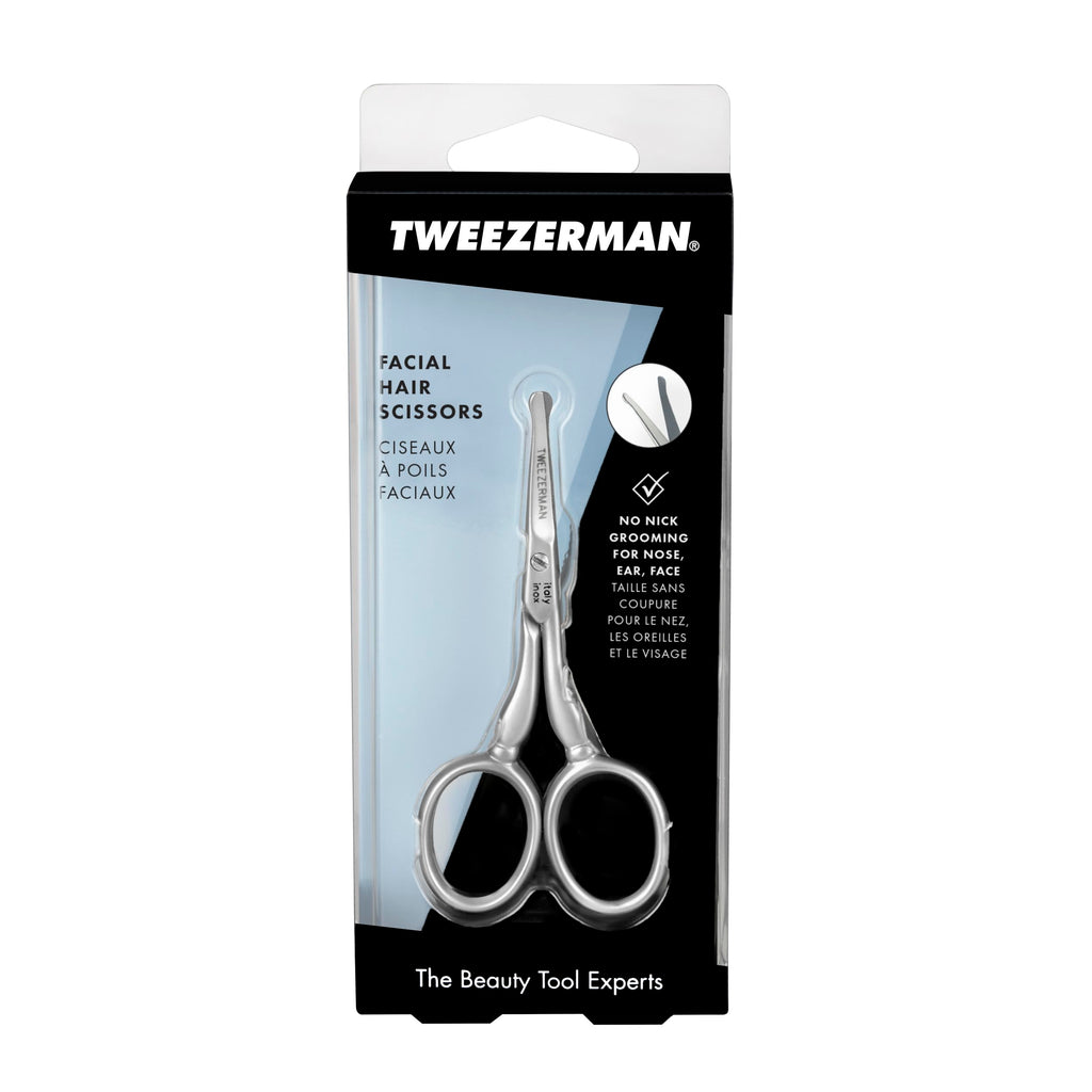Tweezerman Facial Hair Scissors - Rounded Tip Stainless Steel for Eyebrows, Nose, Moustache, Beard, Ear Hair - 1 Pack - Damaged Box