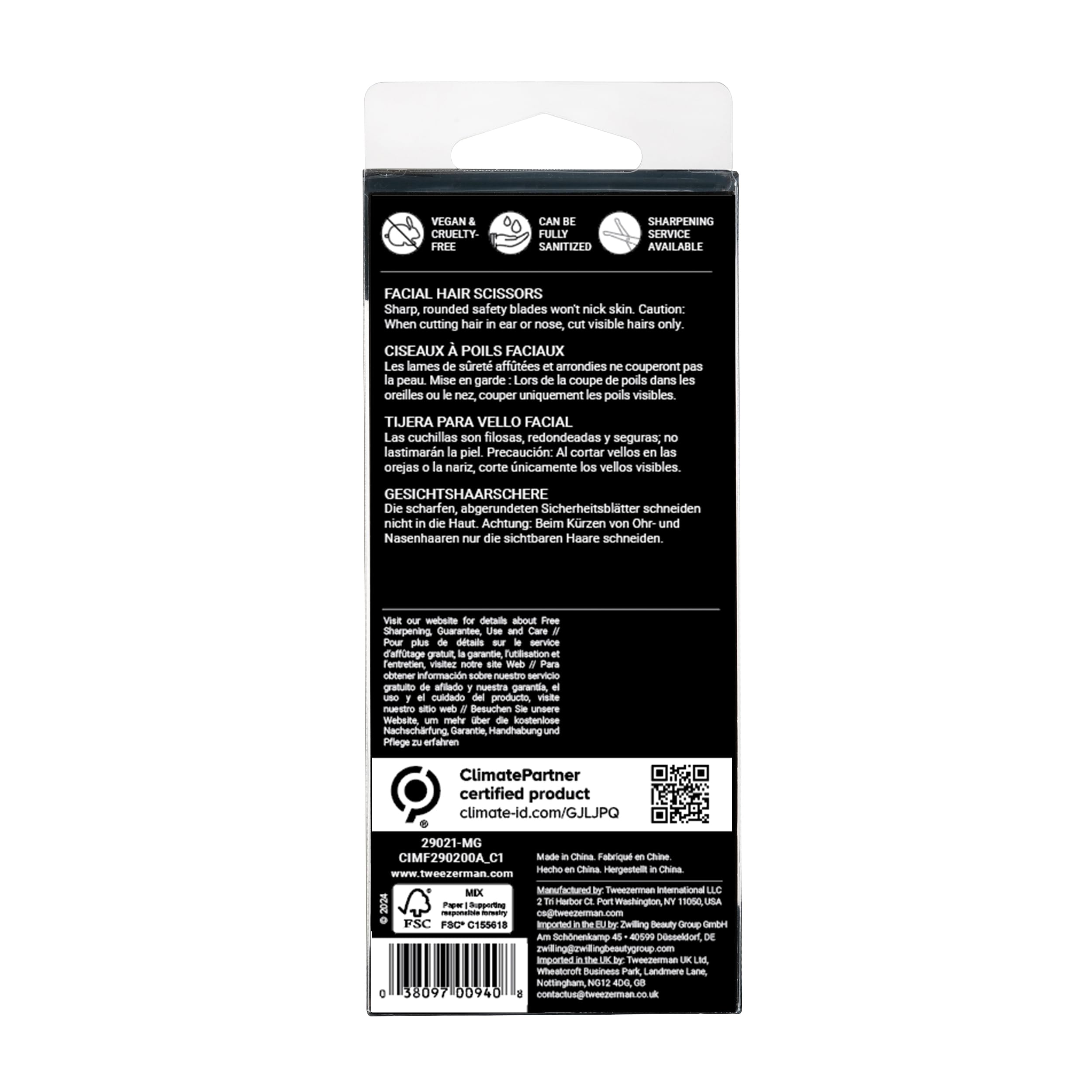 Tweezerman Facial Hair Scissors - Rounded Tip Stainless Steel for Eyebrows, Nose, Moustache, Beard, Ear Hair - 1 Pack - Damaged Box