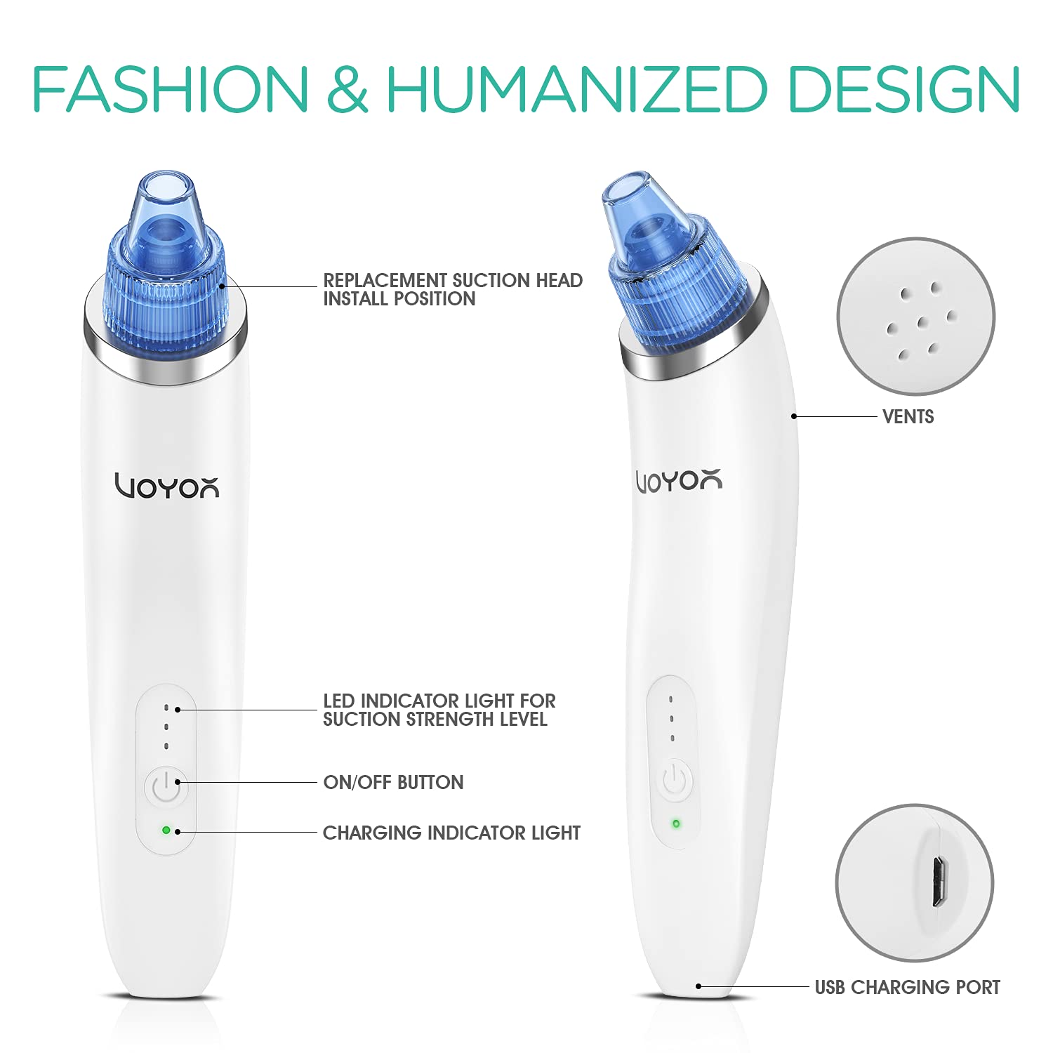 VOYOR Blackhead Remover Vacuum 6 Suction Heads Rechargeable Black Head Remover Tool for Face Pore Vacuum Cleaner Acne Comedone Pimple Whitehead Extractor BR410 - Damaged Box
