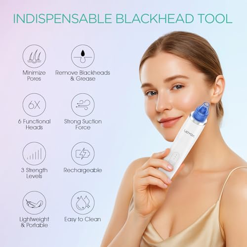 VOYOR Blackhead Remover Vacuum 6 Suction Heads Rechargeable Black Head Remover Tool for Face Pore Vacuum Cleaner Acne Comedone Pimple Whitehead Extractor BR410 - Damaged Box