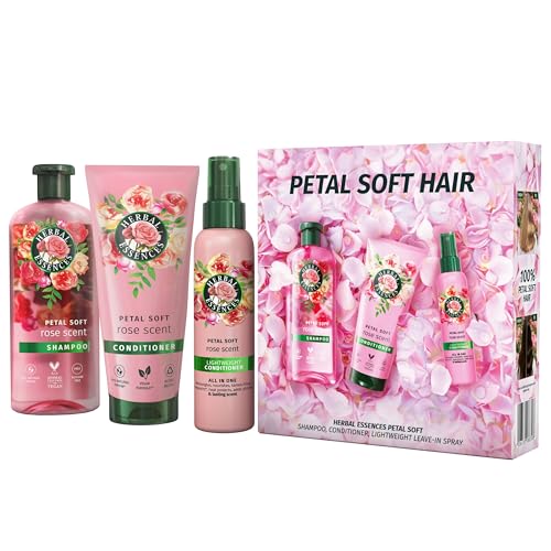 Herbal Essences Rose Scent Petal Soft Giftset: Shampoo 250ml, Conditioner 200ml, Leave-In Spray 145ml - Damaged Box