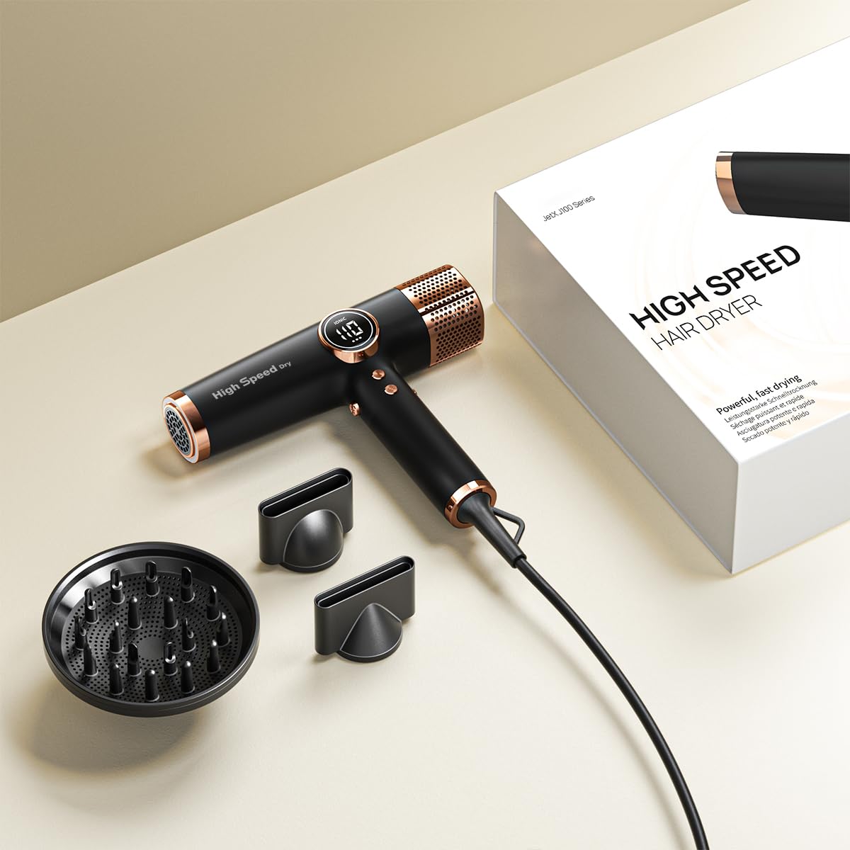 Faszin Hair Dryer, Lightweight Hairdryer with 110,000 RPM High Speed Motor for Fast Drying, 200 Million Ionic Hairdryers for Women & Men, Low Noise Hair Dryers, with 3 Magnetic Nozzle