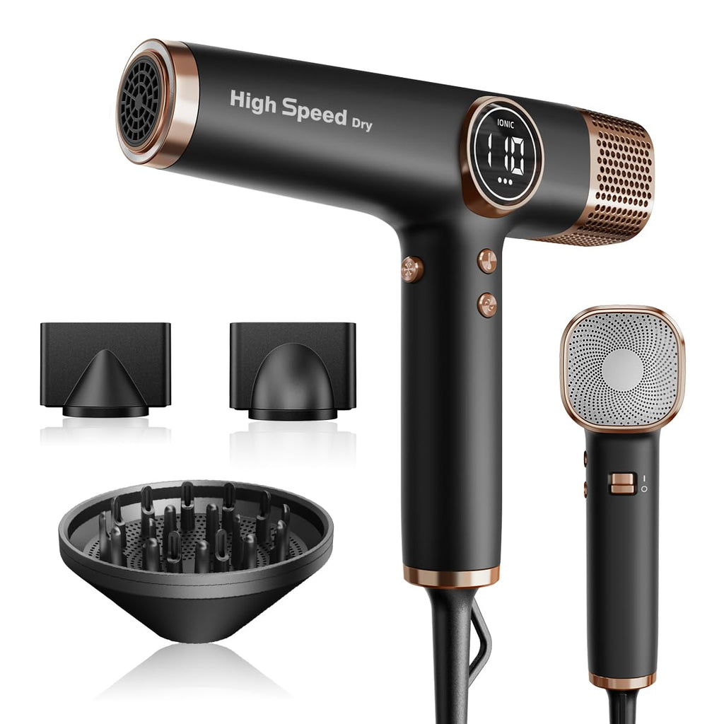 Faszin Hair Dryer, Lightweight Hairdryer with 110,000 RPM High Speed Motor for Fast Drying, 200 Million Ionic Hairdryers for Women & Men, Low Noise Hair Dryers, with 3 Magnetic Nozzle