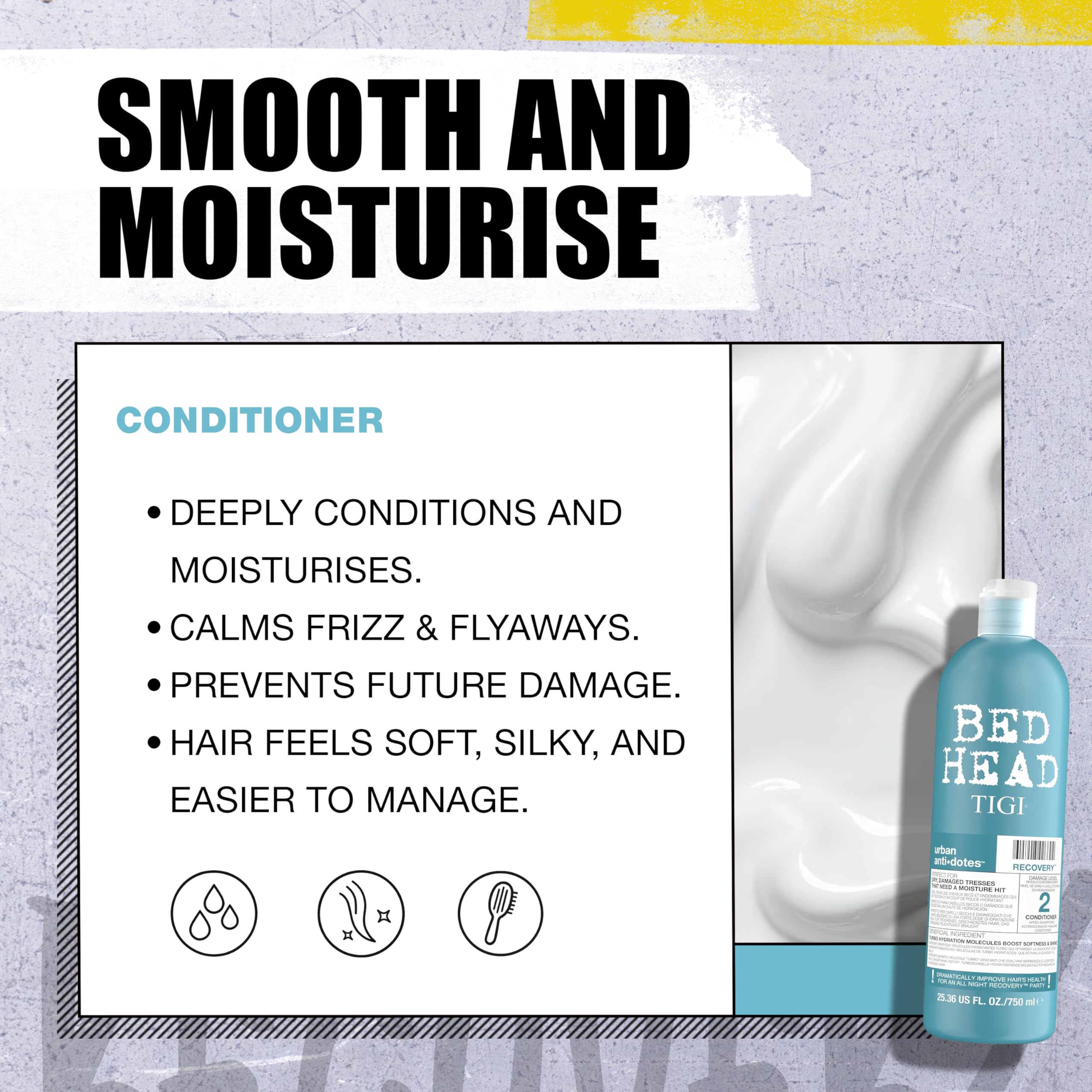 Bed Head by TIGI Recovery Shampoo, Deep Moisturising Shampoo with Keratin & Biotin, Repair Dry & Damaged Hair, Hydrating Formula, 750ml