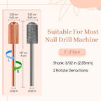 Nail Drill Bits, 2PCS Safety Bits for Nail Drill, Tungsten Carbide Bits, 3/32" Electric Drill Bits Set for Acrylic, Gel Nails, Large Barrel Fine Nail Bits for Salon Experienced
