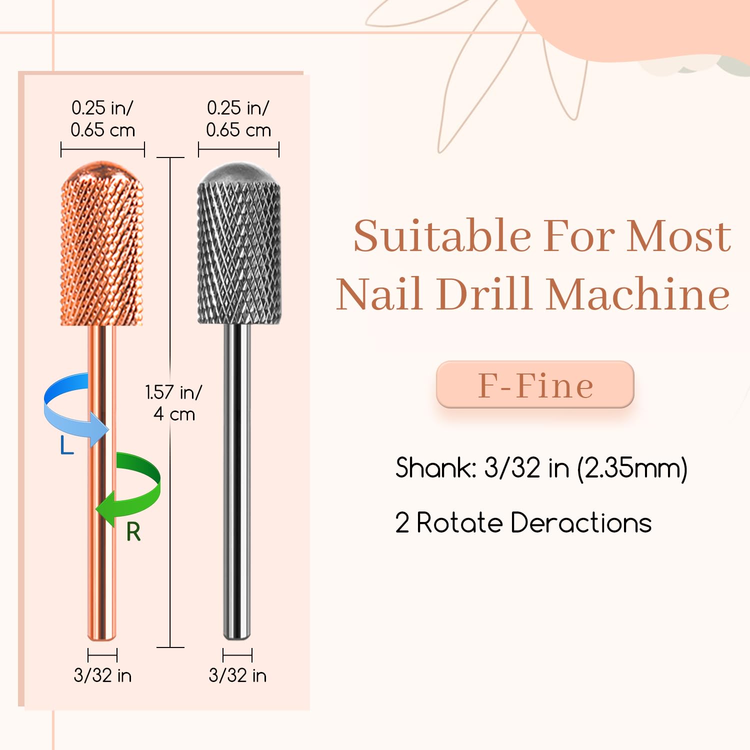 Nail Drill Bits, 2PCS Safety Bits for Nail Drill, Tungsten Carbide Bits, 3/32" Electric Drill Bits Set for Acrylic, Gel Nails, Large Barrel Fine Nail Bits for Salon Experienced