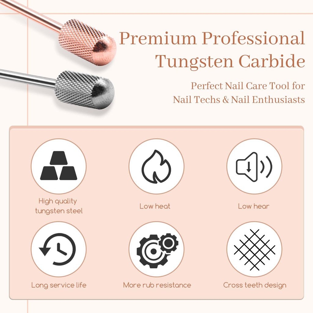 Nail Drill Bits, 2PCS Safety Bits for Nail Drill, Tungsten Carbide Bits, 3/32" Electric Drill Bits Set for Acrylic, Gel Nails, Large Barrel Fine Nail Bits for Salon Experienced