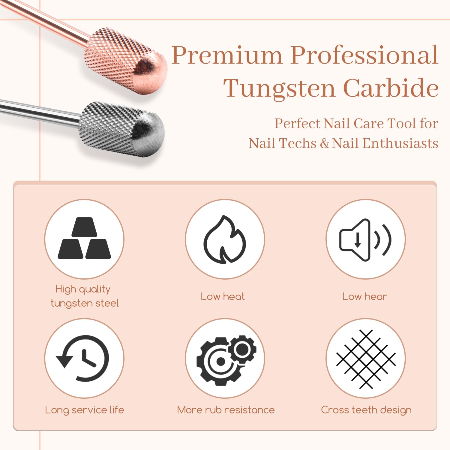 Nail Drill Bits, 2PCS Safety Bits for Nail Drill, Tungsten Carbide Bits, 3/32" Electric Drill Bits Set for Acrylic, Gel Nails, Large Barrel Fine Nail Bits for Salon Experienced