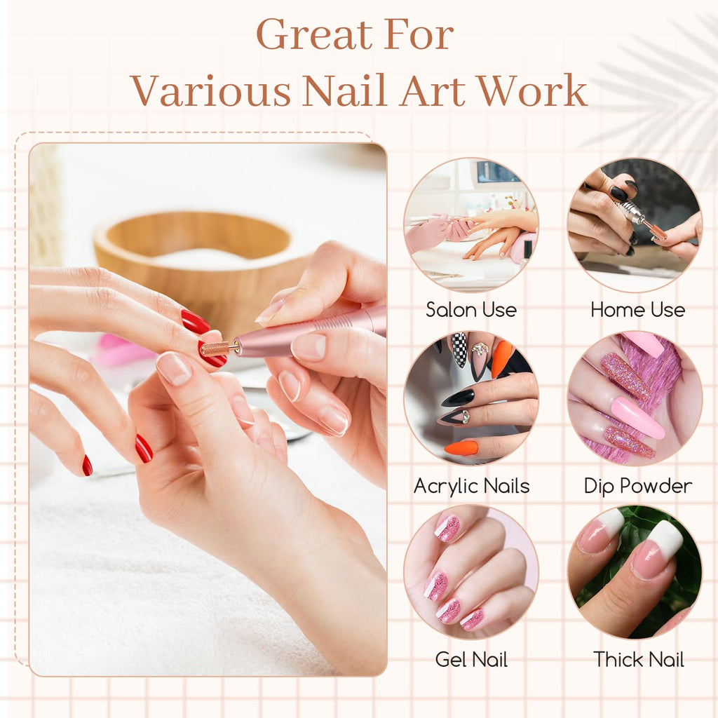 Nail Drill Bits, 2PCS Safety Bits for Nail Drill, Tungsten Carbide Bits, 3/32" Electric Drill Bits Set for Acrylic, Gel Nails, Large Barrel Fine Nail Bits for Salon Experienced