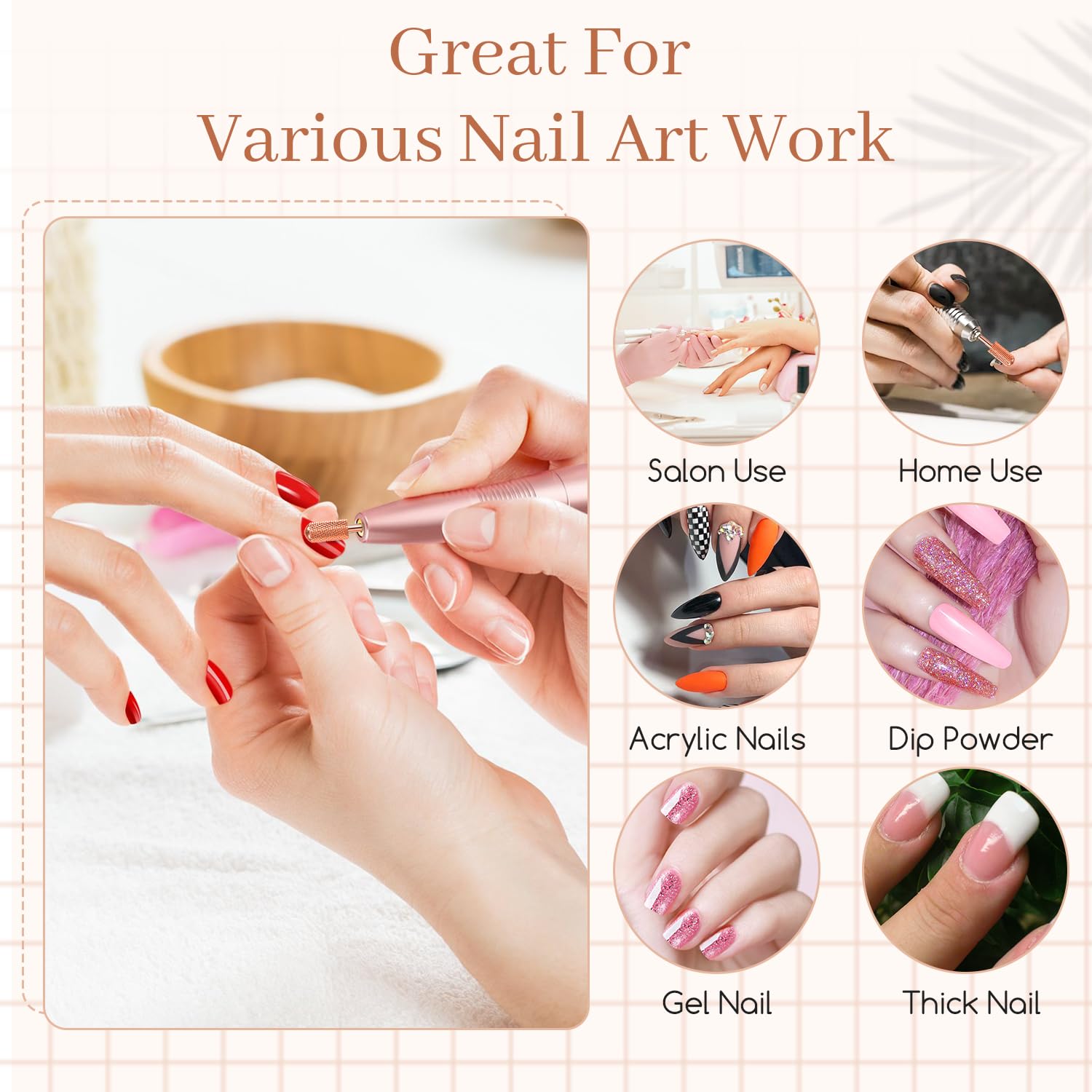 Nail Drill Bits, 2PCS Safety Bits for Nail Drill, Tungsten Carbide Bits, 3/32" Electric Drill Bits Set for Acrylic, Gel Nails, Large Barrel Fine Nail Bits for Salon Experienced