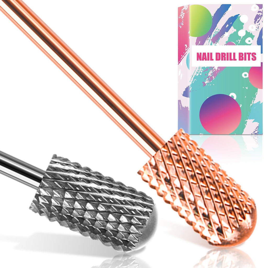 Nail Drill Bits, 2PCS Safety Bits for Nail Drill, Tungsten Carbide Bits, 3/32" Electric Drill Bits Set for Acrylic, Gel Nails, Large Barrel Fine Nail Bits for Salon Experienced
