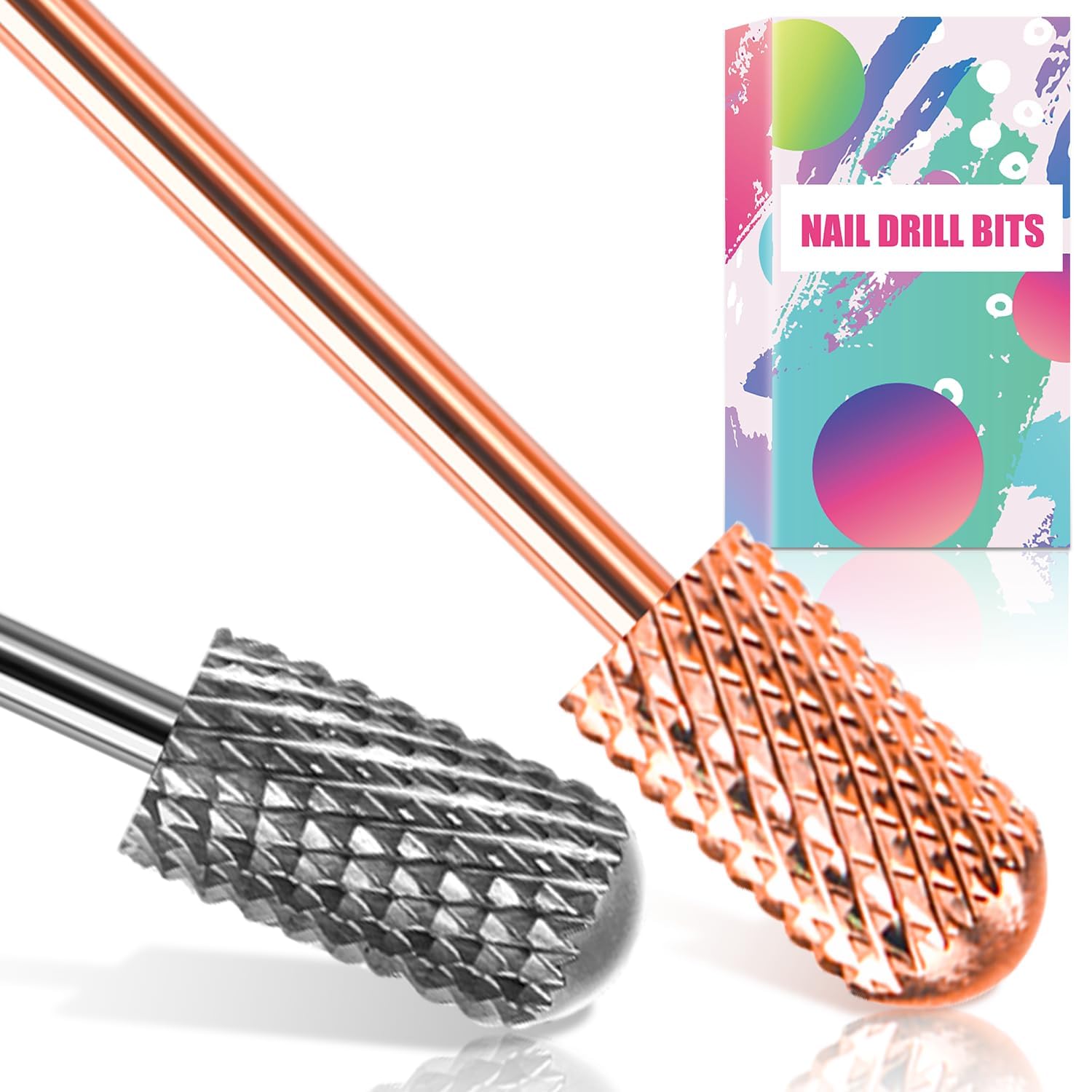 Nail Drill Bits, 2PCS Safety Bits for Nail Drill, Tungsten Carbide Bits, 3/32" Electric Drill Bits Set for Acrylic, Gel Nails, Large Barrel Fine Nail Bits for Salon Experienced