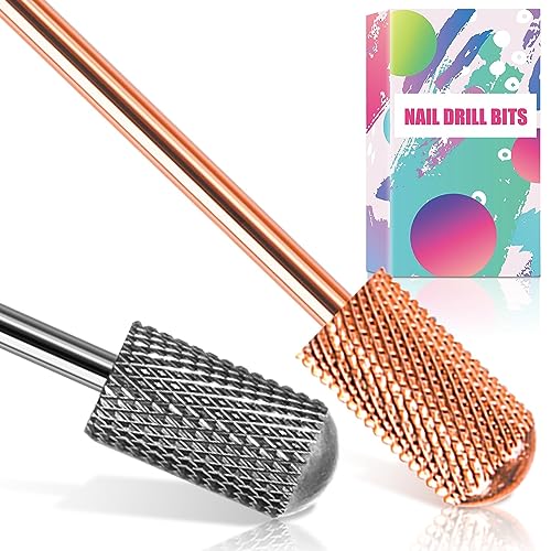 Nail Drill Bits, 2PCS Safety Bits for Nail Drill, Tungsten Carbide Bits, 3/32" Electric Drill Bits Set for Acrylic, Gel Nails, Large Barrel Fine Nail Bits for Salon Experienced