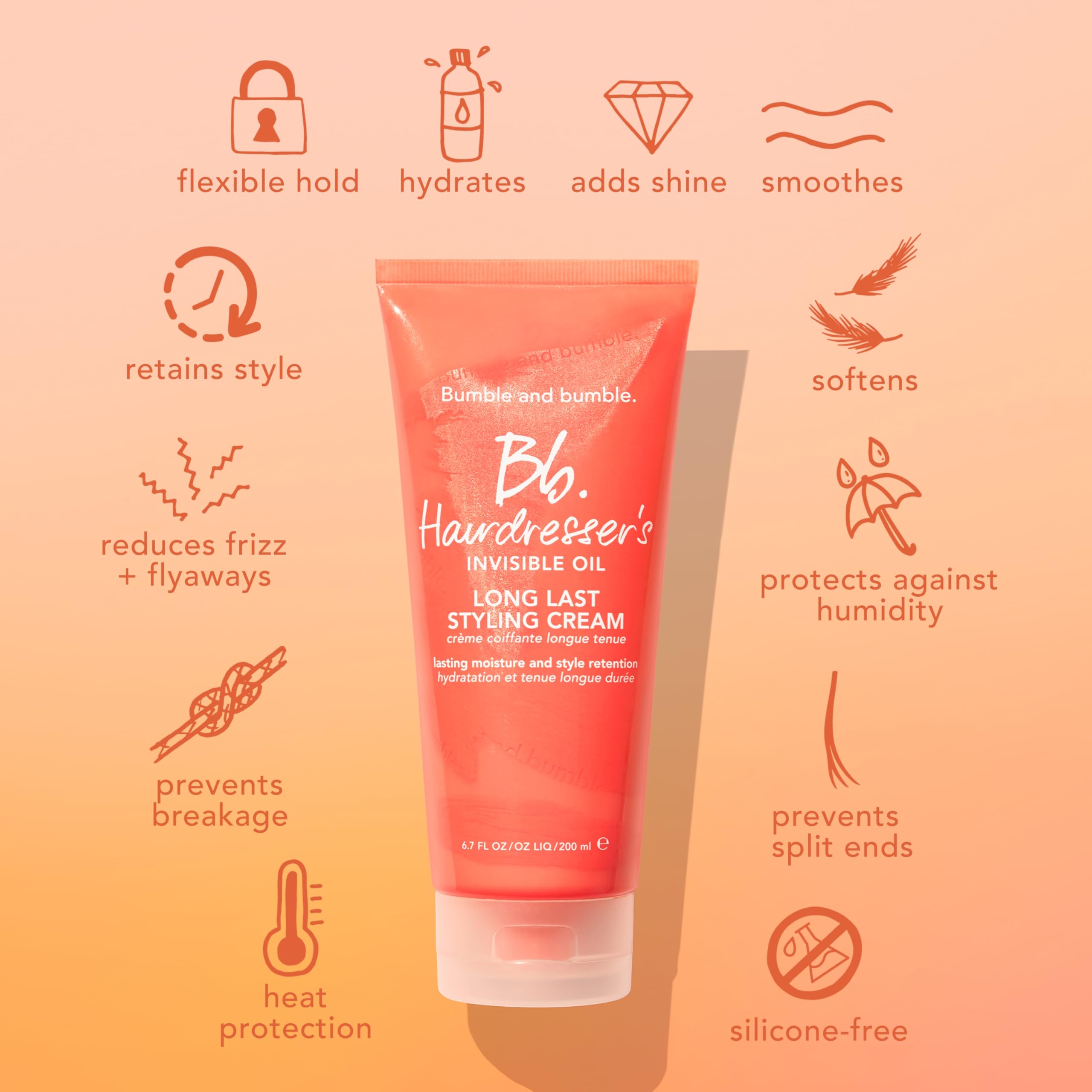 Bumble and bumble. Hairdresser's Invisible Oil Long Last Styling Cream | Hydrating, Anti Frizz, Color Safe | Curly, Wavy, Straight | With Argan Oil, Coconut Oil + Grapeseed Oil, 200 ml