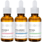 PraNaturals Skin Perfector Face Serum Kit 3x30ml - Hyaluronic Acid, Retinol & Vitamin C - Face Care Anti Ageing Lotion, Reduces fine lines and wrinkles, Enriched with natural oils and vitamins