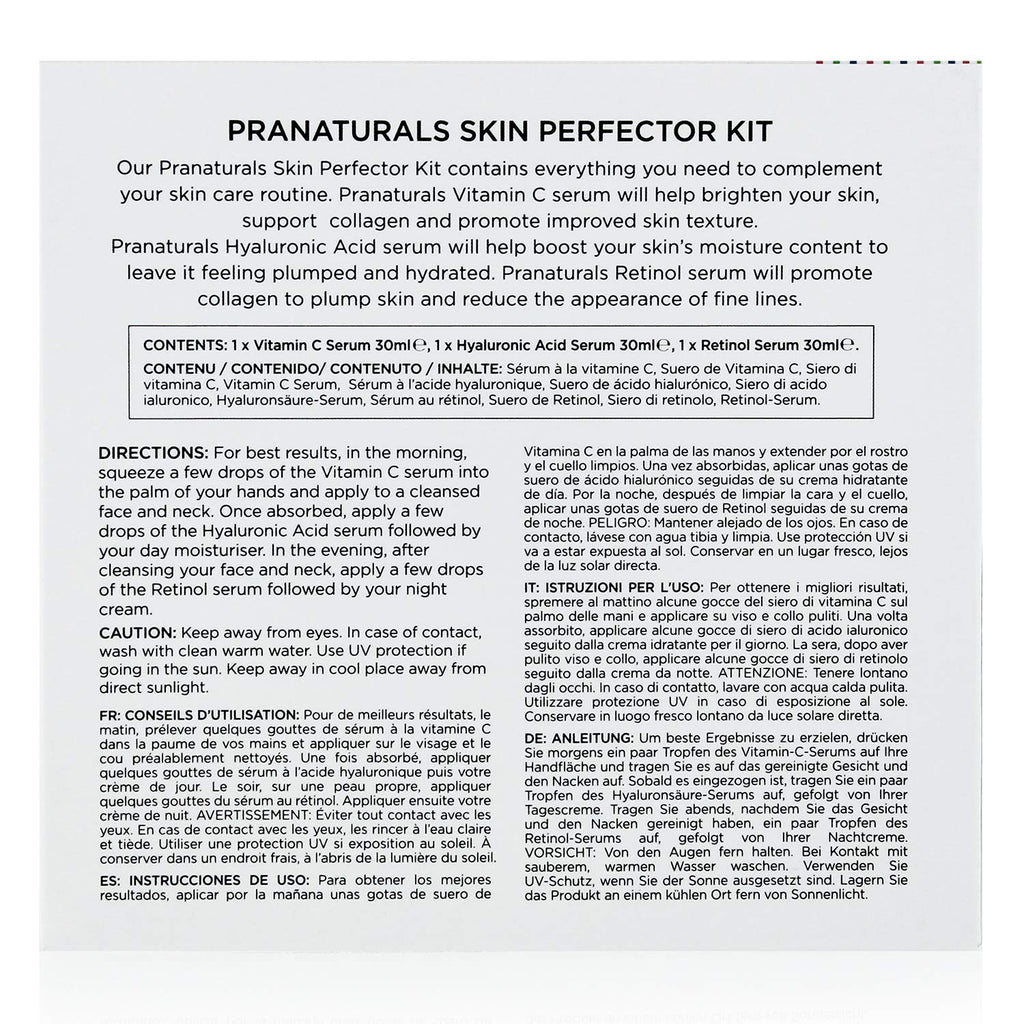 PraNaturals Skin Perfector Face Serum Kit 3x30ml - Hyaluronic Acid, Retinol & Vitamin C - Face Care Anti Ageing Lotion, Reduces fine lines and wrinkles, Enriched with natural oils and vitamins