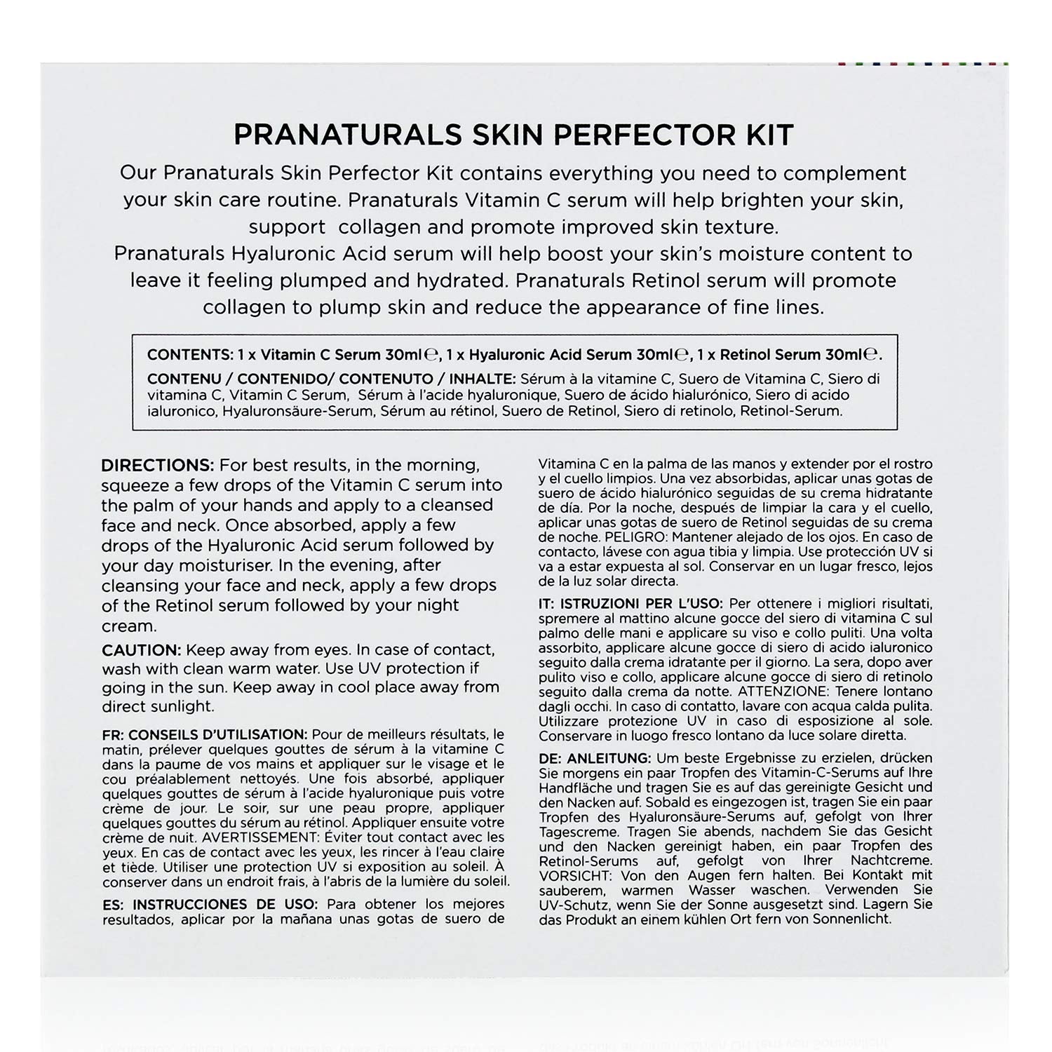PraNaturals Skin Perfector Face Serum Kit 3x30ml - Hyaluronic Acid, Retinol & Vitamin C - Face Care Anti Ageing Lotion, Reduces fine lines and wrinkles, Enriched with natural oils and vitamins