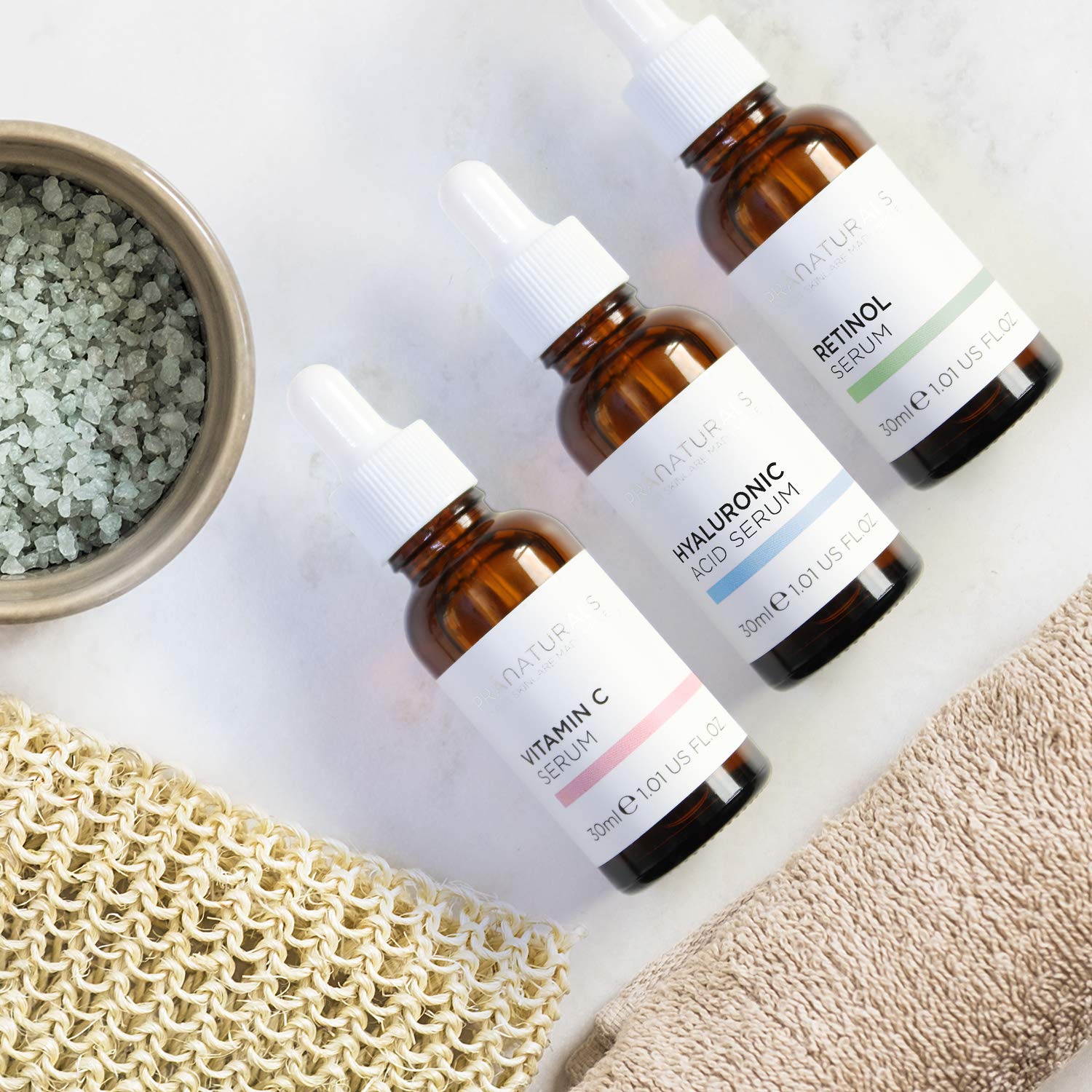 PraNaturals Skin Perfector Face Serum Kit 3x30ml - Hyaluronic Acid, Retinol & Vitamin C - Face Care Anti Ageing Lotion, Reduces fine lines and wrinkles, Enriched with natural oils and vitamins