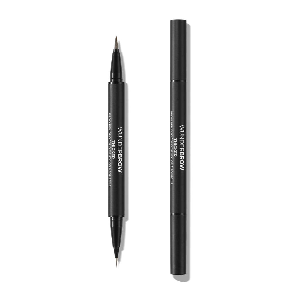 Thicker Brow Pen Duo, Dual Ended Pen Micro Tip & Classic Tip, Smudge Proof, Water Resistant, Vegan & Cruelty Free (Brunette) - Damaged Box