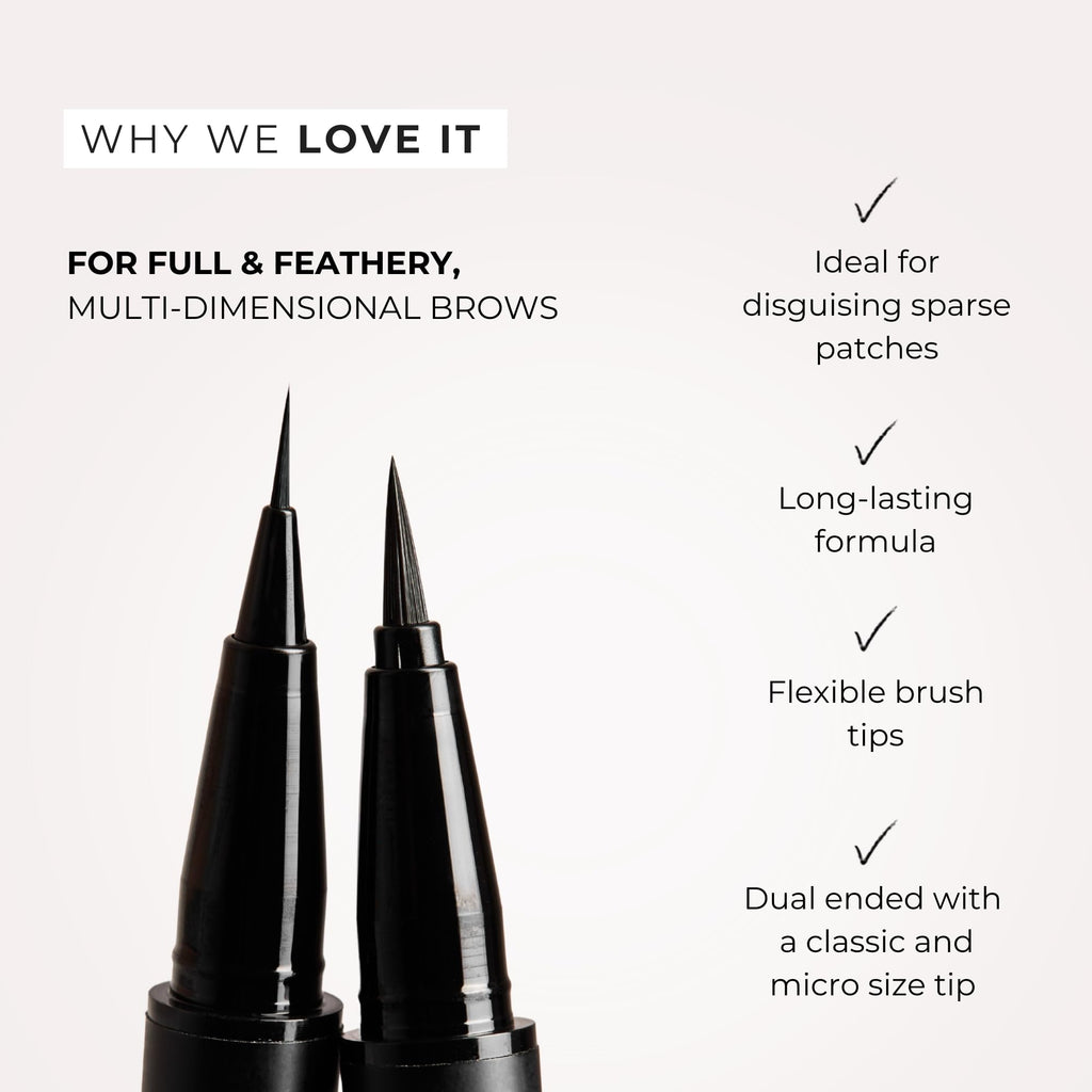 Thicker Brow Pen Duo, Dual Ended Pen Micro Tip & Classic Tip, Smudge Proof, Water Resistant, Vegan & Cruelty Free (Brunette) - Damaged Box