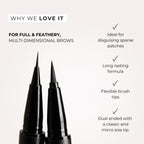 Thicker Brow Pen Duo, Dual Ended Pen Micro Tip & Classic Tip, Smudge Proof, Water Resistant, Vegan & Cruelty Free (Brunette) - Damaged Box