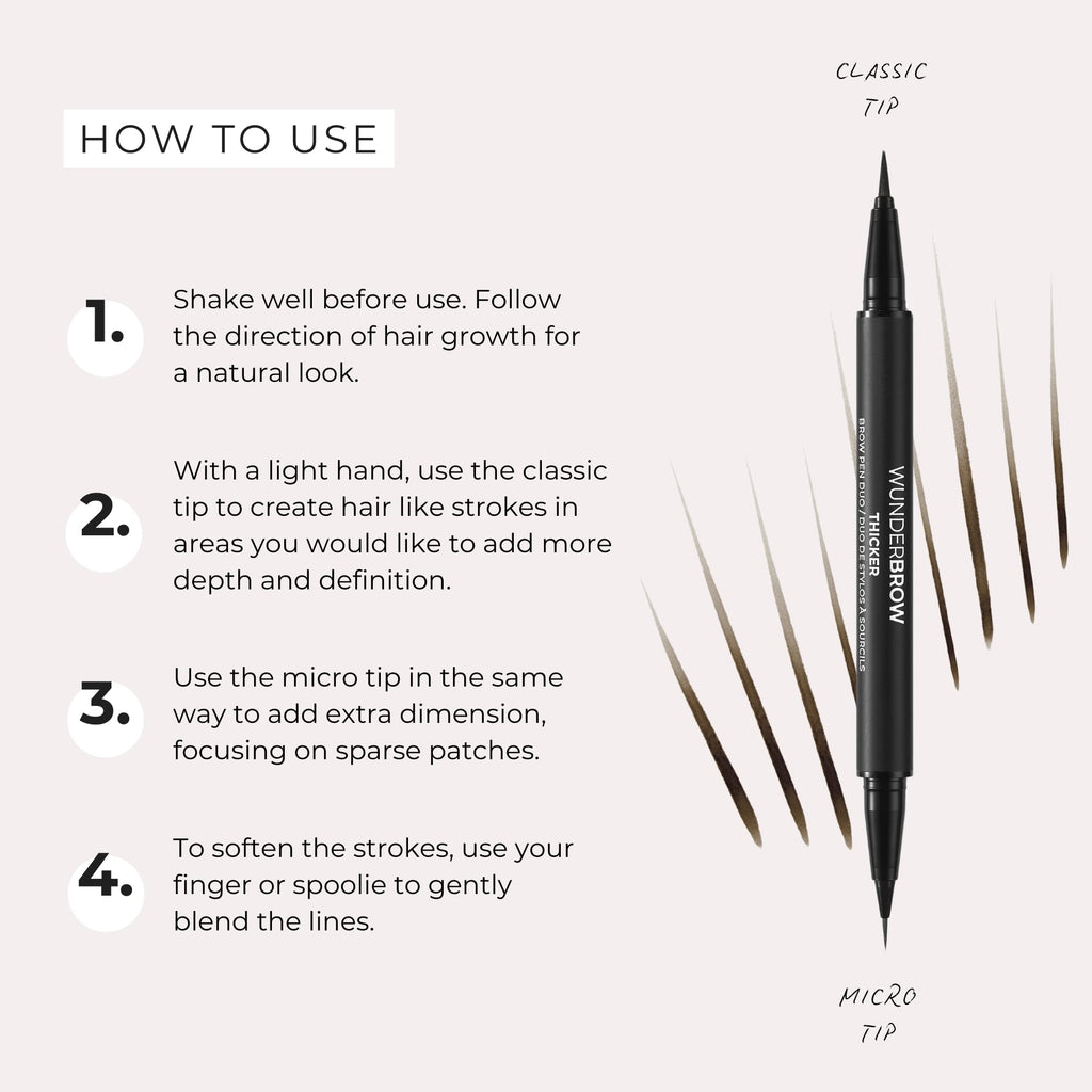 Thicker Brow Pen Duo, Dual Ended Pen Micro Tip & Classic Tip, Smudge Proof, Water Resistant, Vegan & Cruelty Free (Brunette) - Damaged Box