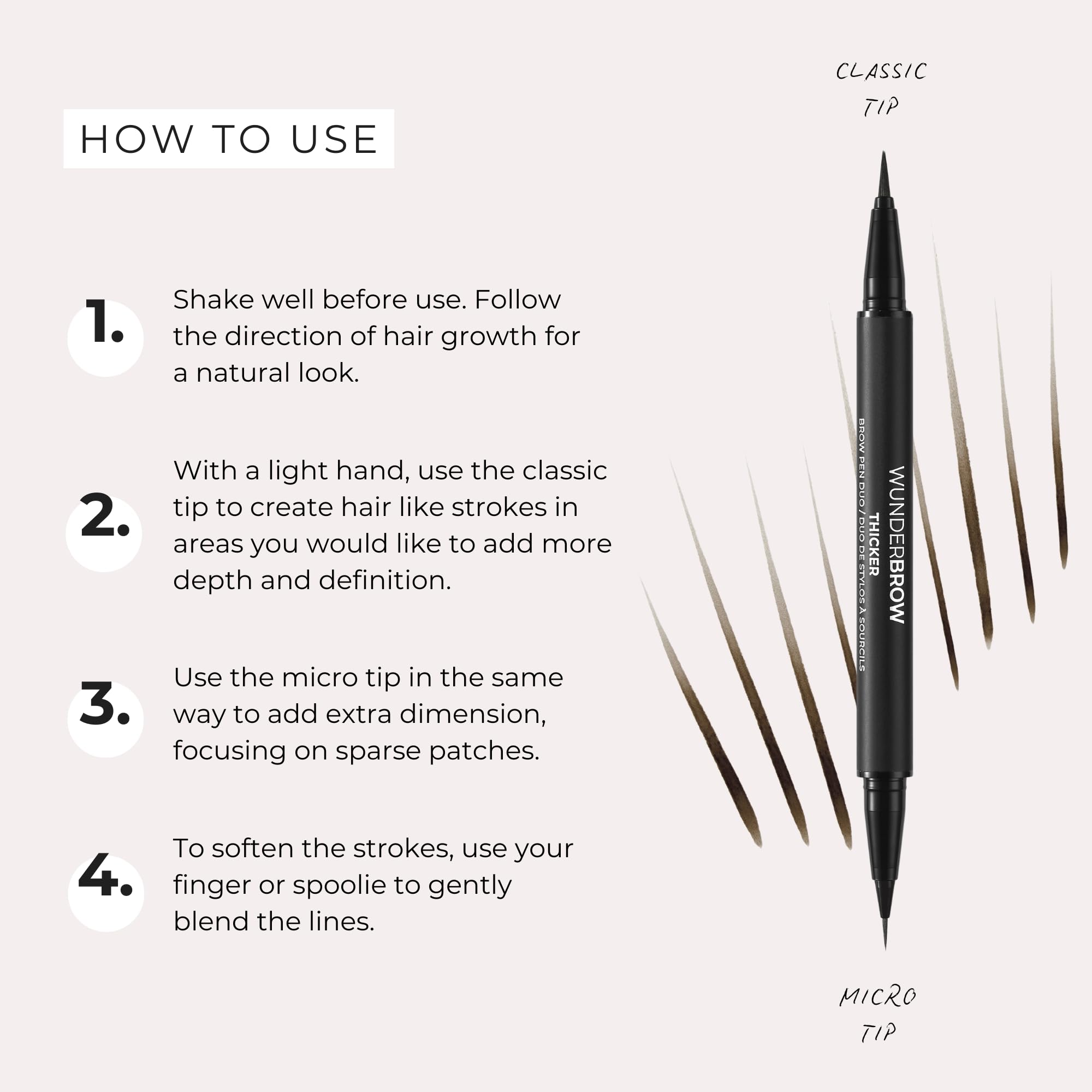 Thicker Brow Pen Duo, Dual Ended Pen Micro Tip & Classic Tip, Smudge Proof, Water Resistant, Vegan & Cruelty Free (Brunette) - Damaged Box