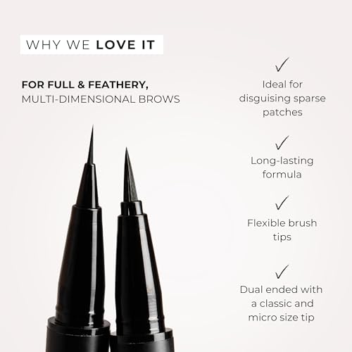 Thicker Brow Pen Duo, Dual Ended Pen Micro Tip & Classic Tip, Smudge Proof, Water Resistant, Vegan & Cruelty Free (Brunette) - Damaged Box