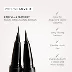 Thicker Brow Pen Duo, Dual Ended Pen Micro Tip & Classic Tip, Smudge Proof, Water Resistant, Vegan & Cruelty Free (Brunette) - Damaged Box