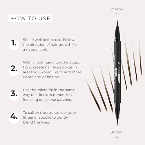Thicker Brow Pen Duo, Dual Ended Pen Micro Tip & Classic Tip, Smudge Proof, Water Resistant, Vegan & Cruelty Free (Brunette) - Damaged Box