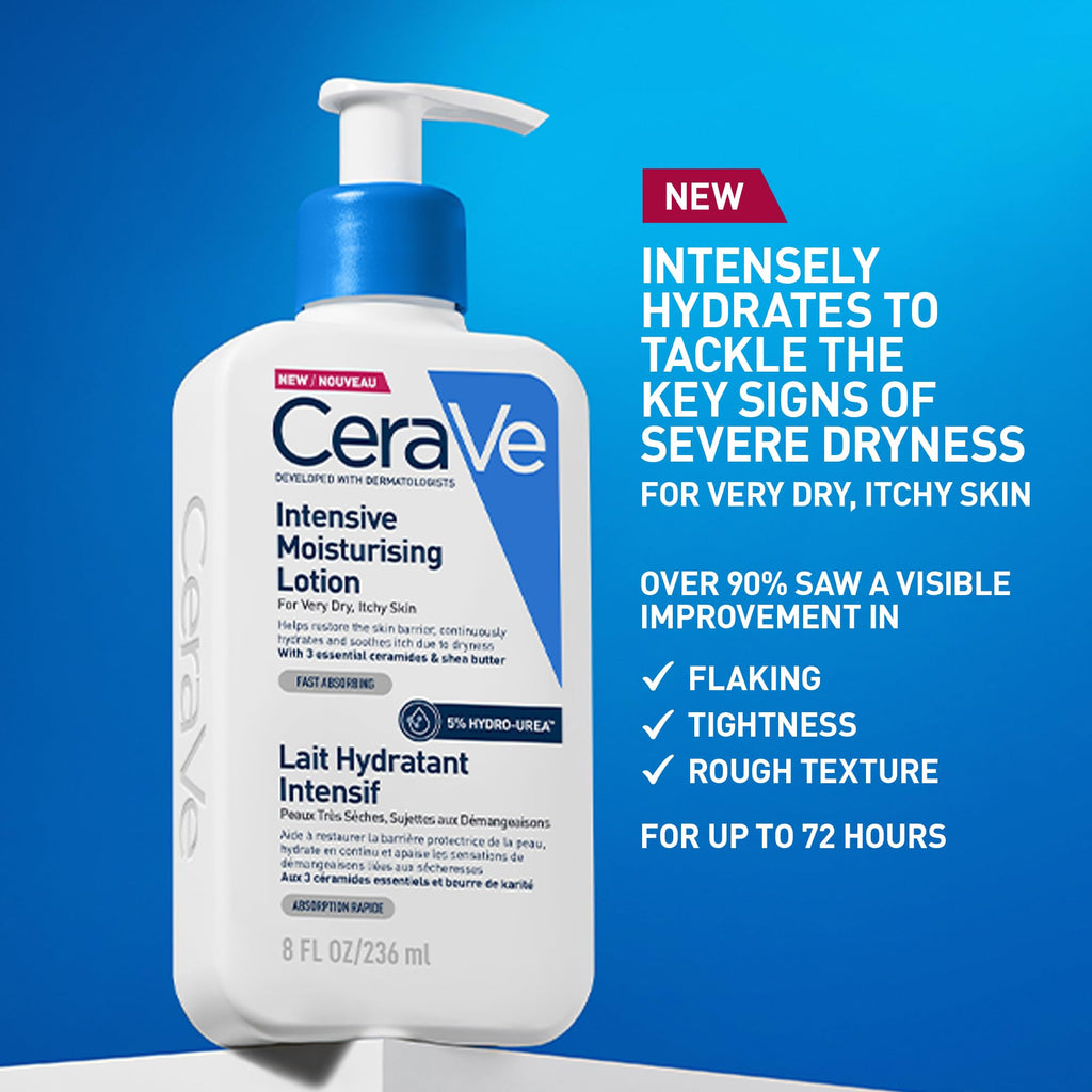 CeraVe Intensive Moisturising Lotion With 3 Essential Ceramides, Hyaluronic Acid, Shea Butter, MVE Technology, For Very Dry Itchy Skin, Fast-Acting, Fragrance Free, 473ml