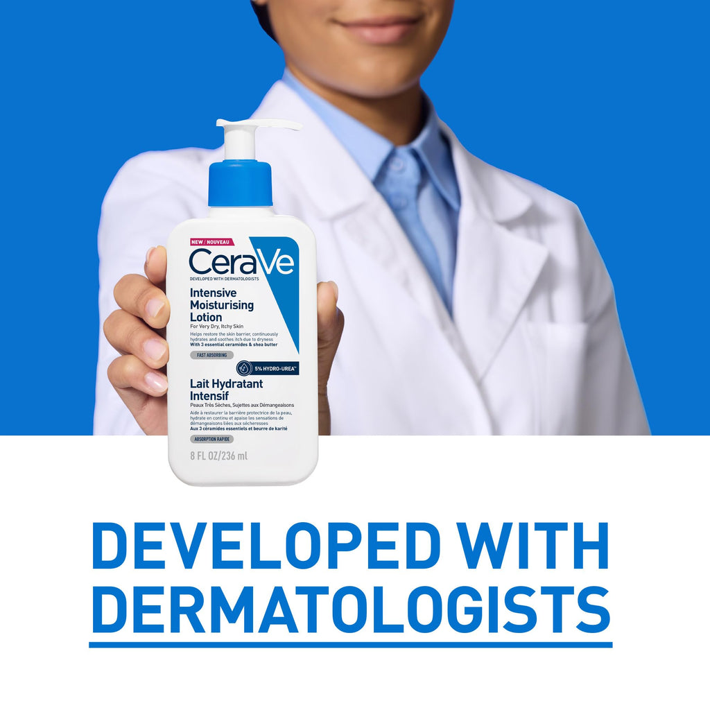 CeraVe Intensive Moisturising Lotion With 3 Essential Ceramides, Hyaluronic Acid, Shea Butter, MVE Technology, For Very Dry Itchy Skin, Fast-Acting, Fragrance Free, 473ml