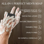 4 Pcs Natural Men`s Soap, SHVYOG Men`s Bar Soap, Handmade Exfoliating, Deep Cleansing, Refreshing, Moisturizing Bar for Body & Face - Sandalwood Amber, Mint, Charcoal, Turmeric, 600g - Damaged Box