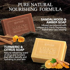 4 Pcs Natural Men`s Soap, SHVYOG Men`s Bar Soap, Handmade Exfoliating, Deep Cleansing, Refreshing, Moisturizing Bar for Body & Face - Sandalwood Amber, Mint, Charcoal, Turmeric, 600g - Damaged Box