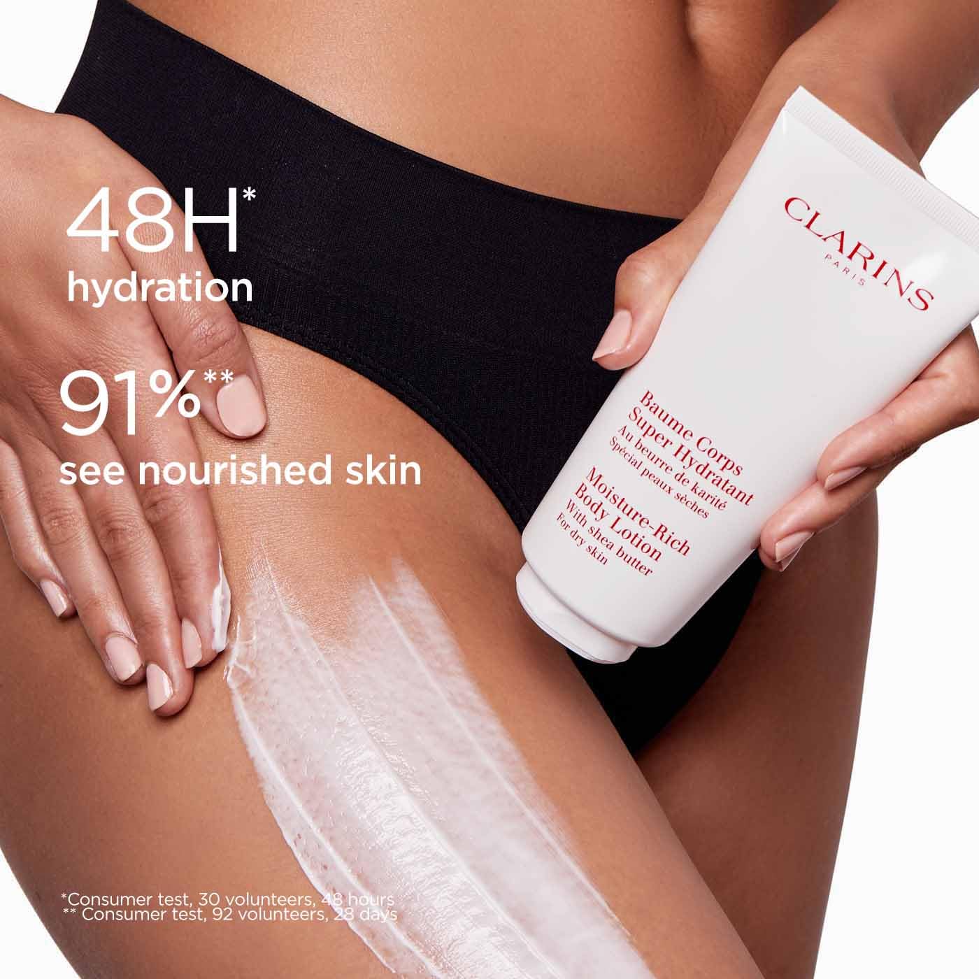 Clarins Moisture-Rich Body Lotion 200ml | Deeply Nourishing Shea Butter Formula, 48-Hour Hydration, Suitable for Dry & Dehydrated Skin - Damaged Box