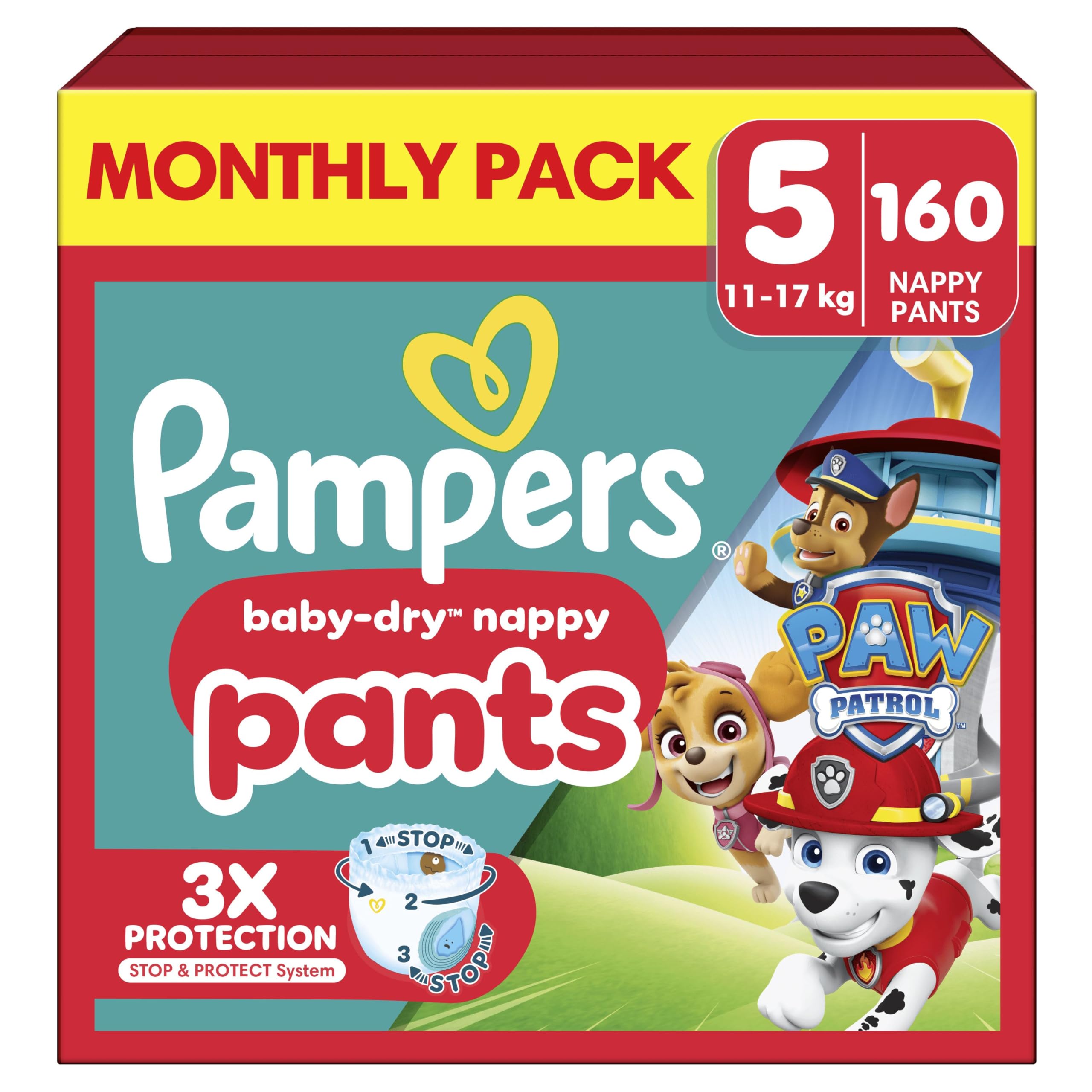 Pampers Baby-Dry Paw Patrol Nappy Pants Size 5 - 160 Nappies - Bulk Pack - Damaged Box