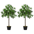 Outsunny Artificial Bay Laurel Topiary Trees with Twisted Trunk, 3FT Green, Set of 2, Indoor Outdoor Plant with Pot - Damaged Box