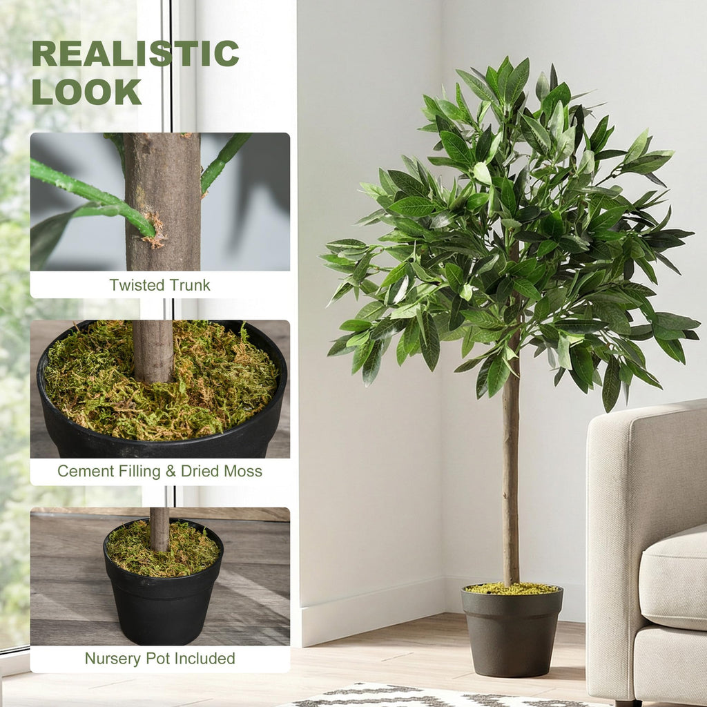 Outsunny Artificial Bay Laurel Topiary Trees with Twisted Trunk, 3FT Green, Set of 2, Indoor Outdoor Plant with Pot - Damaged Box