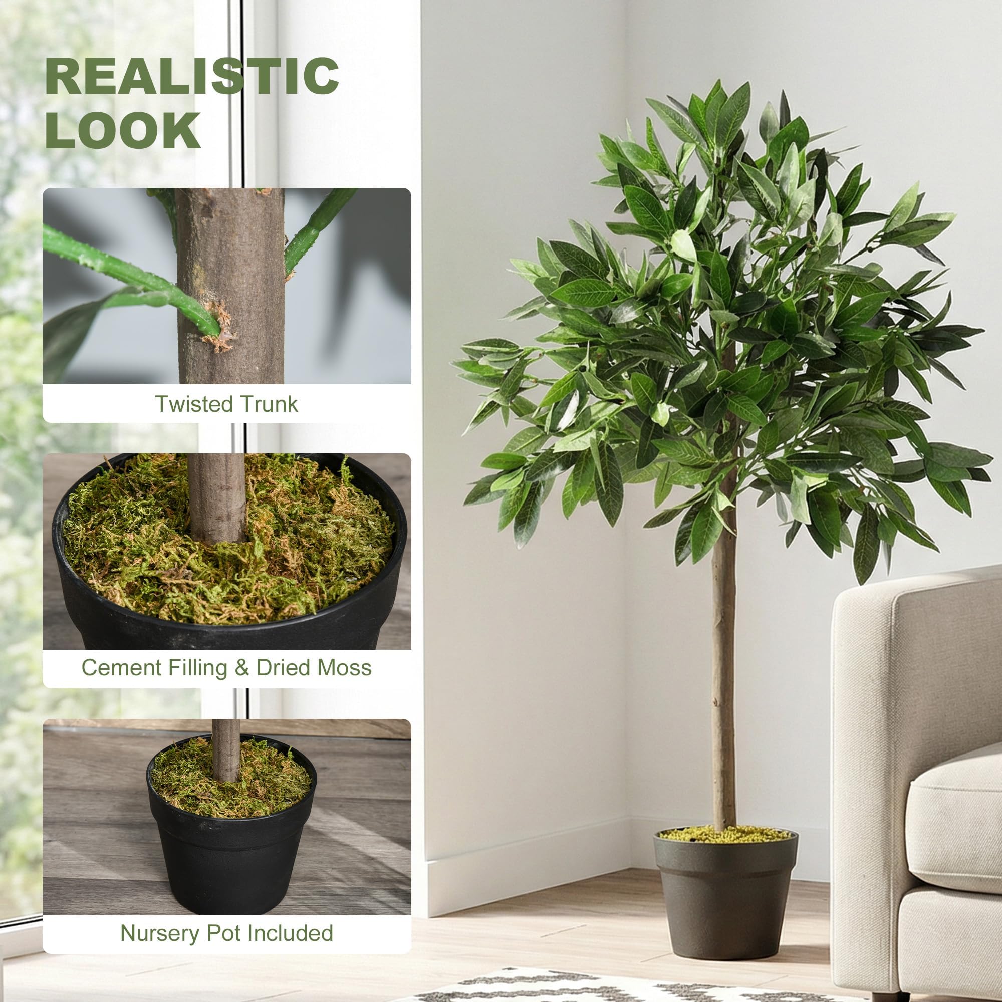 Outsunny Artificial Bay Laurel Topiary Trees with Twisted Trunk, 3FT Green, Set of 2, Indoor Outdoor Plant with Pot - Damaged Box