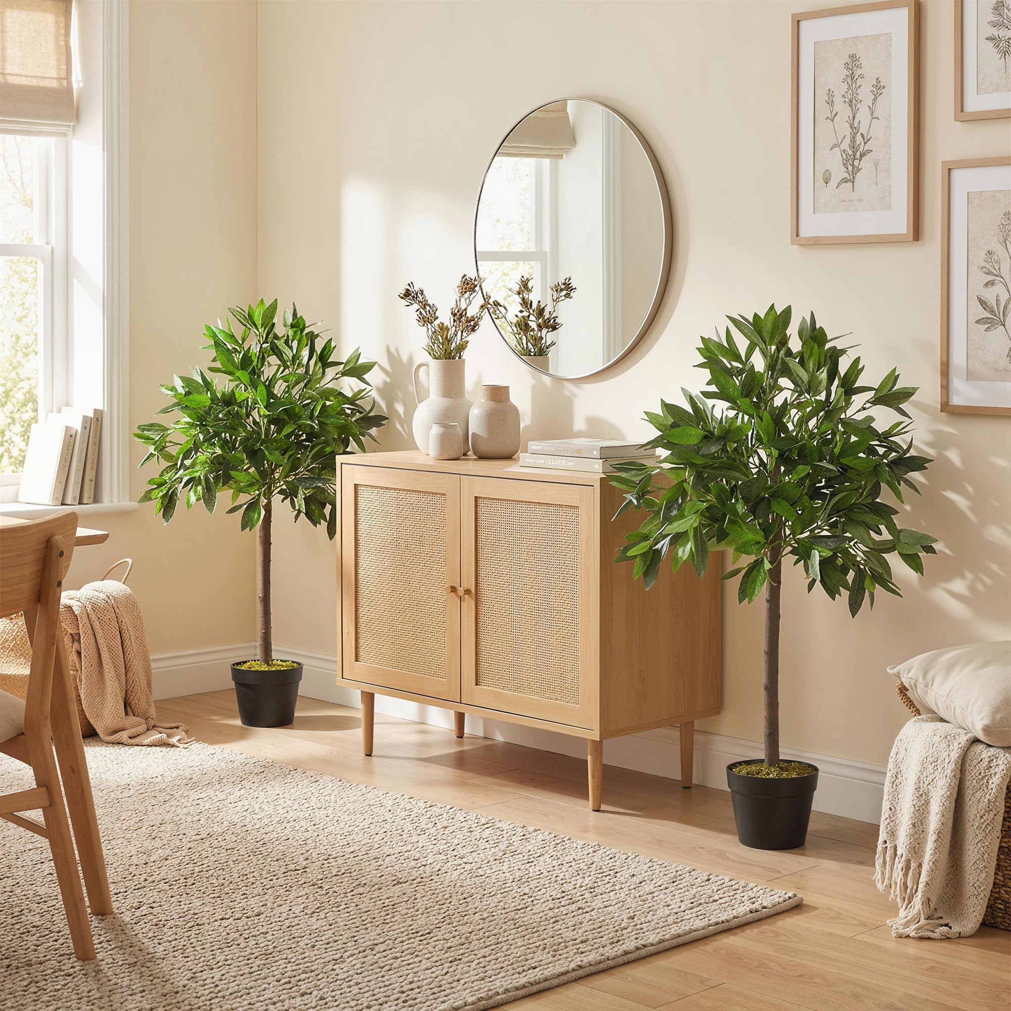 Outsunny Artificial Bay Laurel Topiary Trees with Twisted Trunk, 3FT Green, Set of 2, Indoor Outdoor Plant with Pot - Damaged Box
