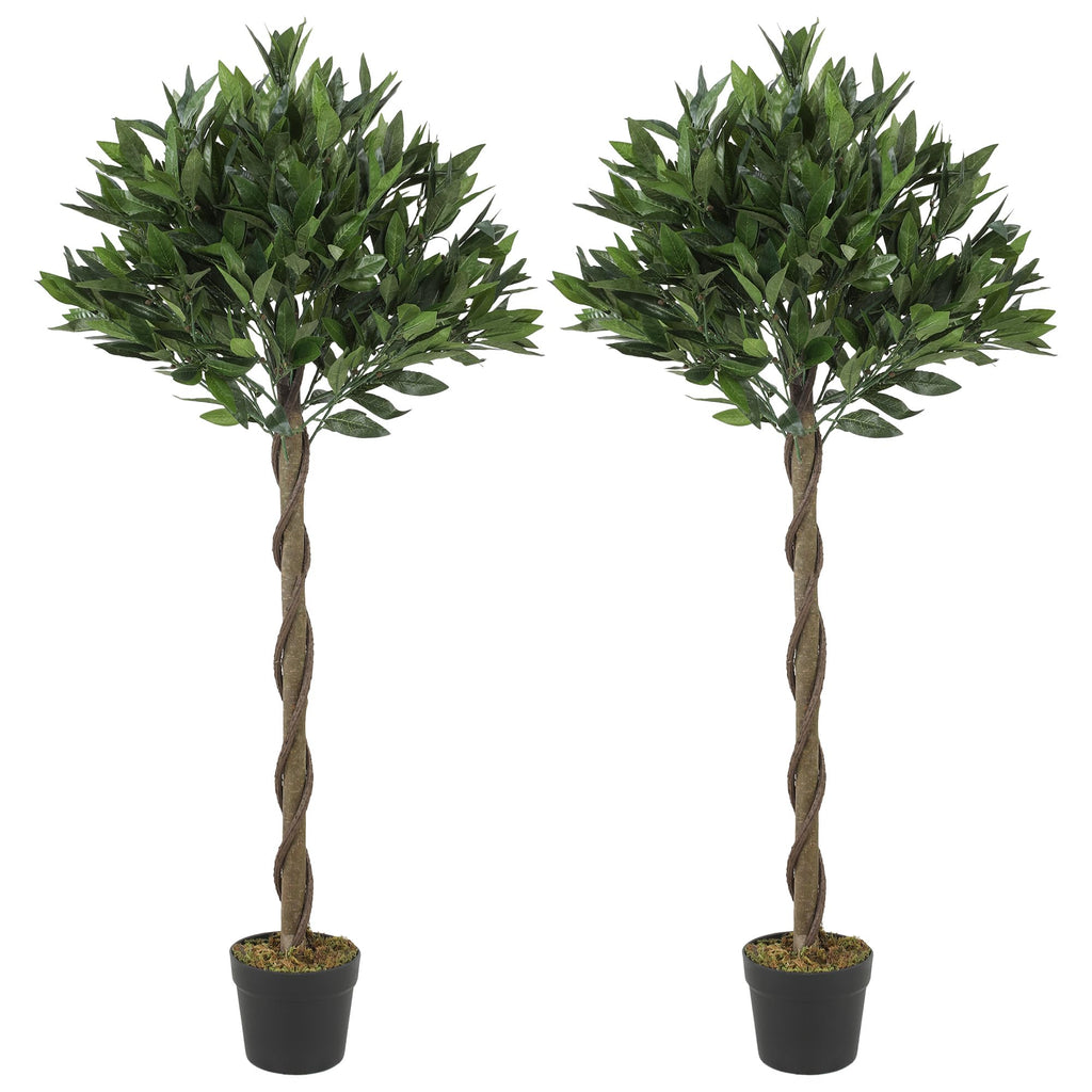 Outsunny Artificial Bay Laurel Topiary Trees with Twisted Trunk, 3FT Green, Set of 2, Indoor Outdoor Plant with Pot - Damaged Box