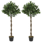 Outsunny Artificial Bay Laurel Topiary Trees with Twisted Trunk, 3FT Green, Set of 2, Indoor Outdoor Plant with Pot - Damaged Box