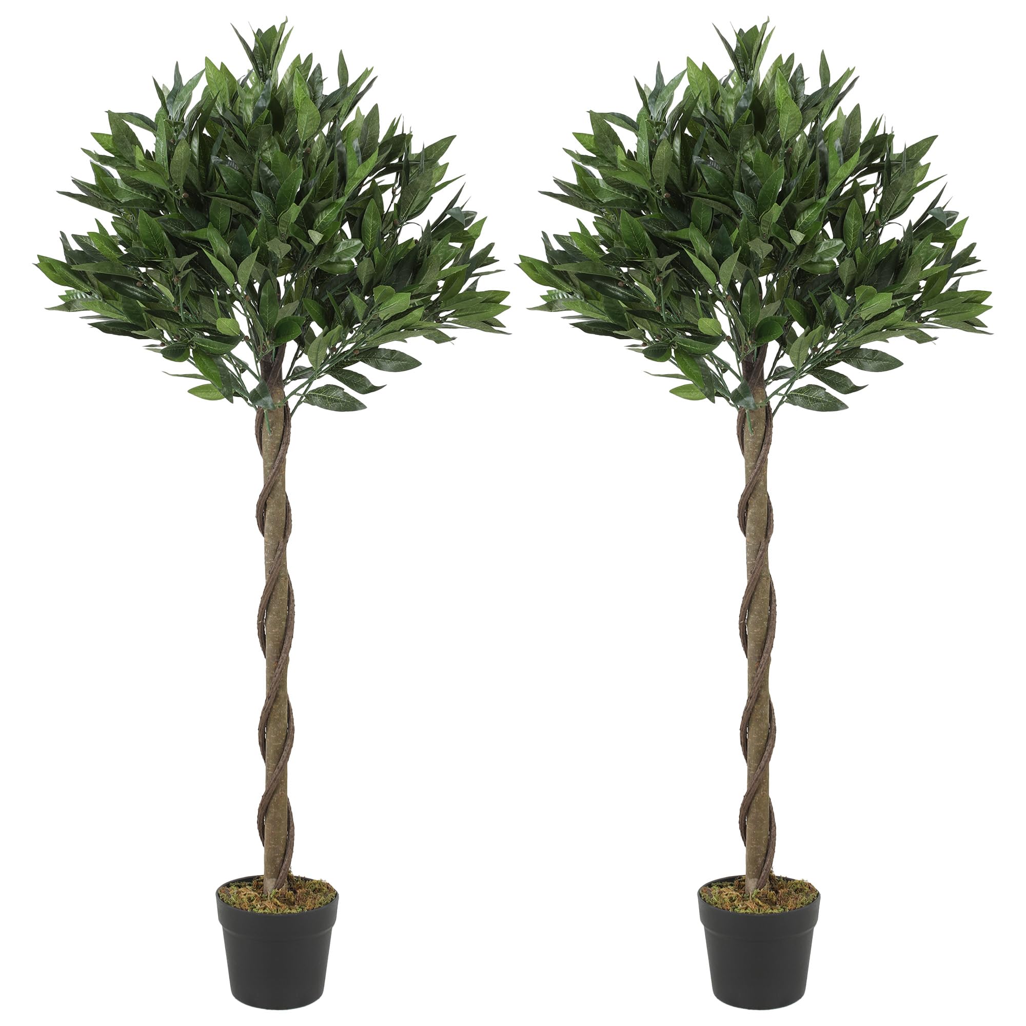 Outsunny Artificial Bay Laurel Topiary Trees with Twisted Trunk, 3FT Green, Set of 2, Indoor Outdoor Plant with Pot - Damaged Box