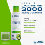 Applied Nutrition L Carnitine 3000 Liquid - L-Carnitine with Green Tea & Vitamin C, Boosts Energy & Weight Management, Vegan (480ml - 32 Servings) (Sour Apple) (Packaging May Vary)