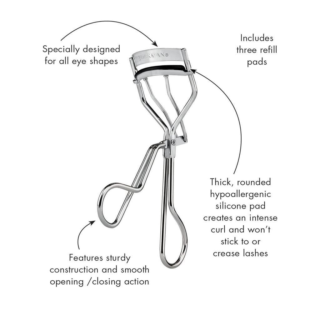 Tweezerman Classic Lash Curler - Wide-Awake Lifted Look - Thick Rounded Silicone Hypoallergenic Pads - 3 Replacement Pads