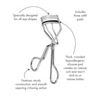 Tweezerman Classic Lash Curler - Wide-Awake Lifted Look - Thick Rounded Silicone Hypoallergenic Pads - 3 Replacement Pads