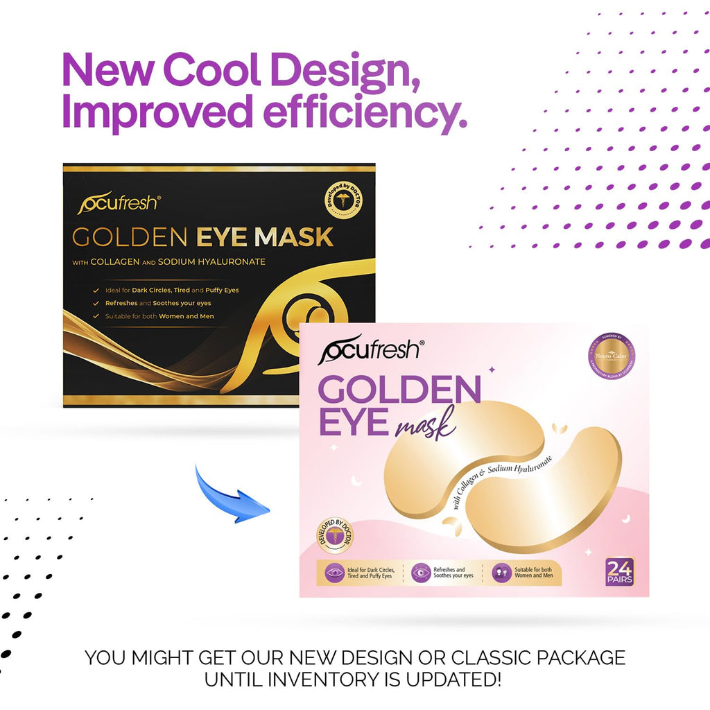 Golden Eye Mask Collagen & Hyaluronic Acid Under Eye Patches - 24 Pairs for Dark Circles, Puffy Eyes, Wrinkles, Hydration - Damaged Box