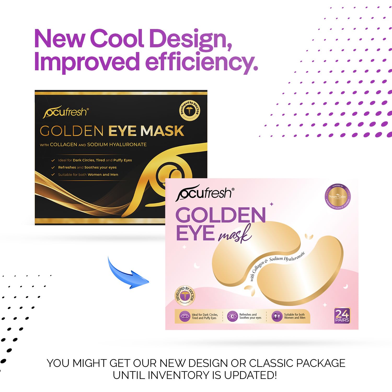 Golden Eye Mask Collagen & Hyaluronic Acid Under Eye Patches - 24 Pairs for Dark Circles, Puffy Eyes, Wrinkles, Hydration - Damaged Box